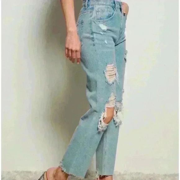 IDEM DITTO Denim - Wide Leg Distressed Denim Jeans